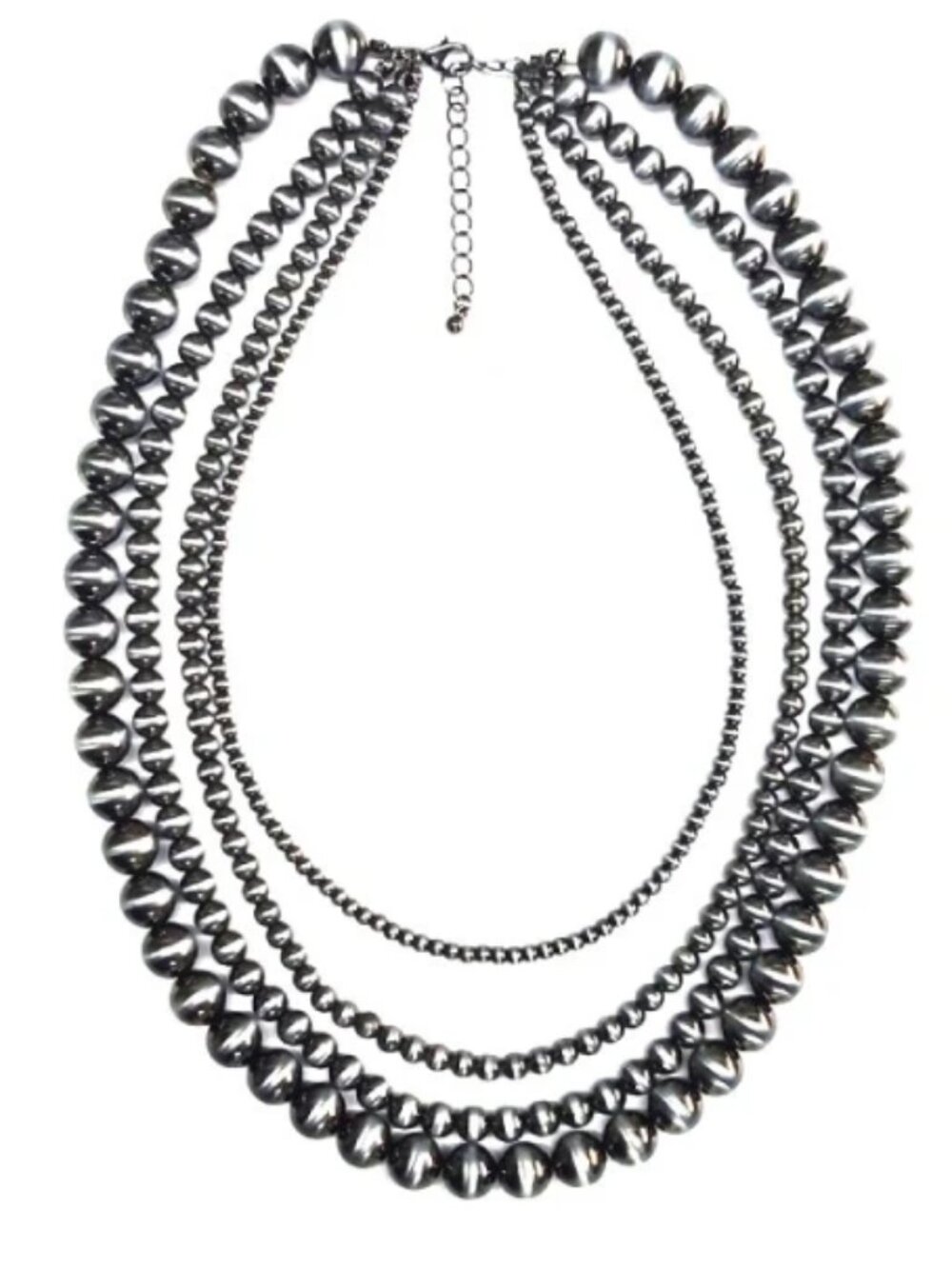 Western Silver-Tone 4-Layer Navajo Pearl Style Statement Necklace NWT